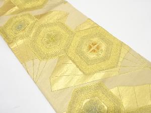 アンティーク　扇面に重ね亀甲・花・向かい蝶模様織り出し袋帯（材料）